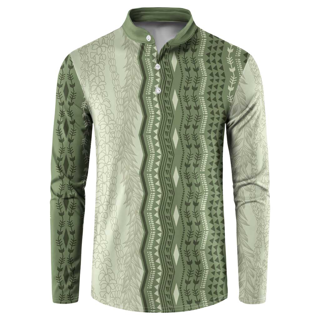 Vintage Sage Green Hawaiian Traditional Kapa Mix Flowers Lei Button Sweatshirt