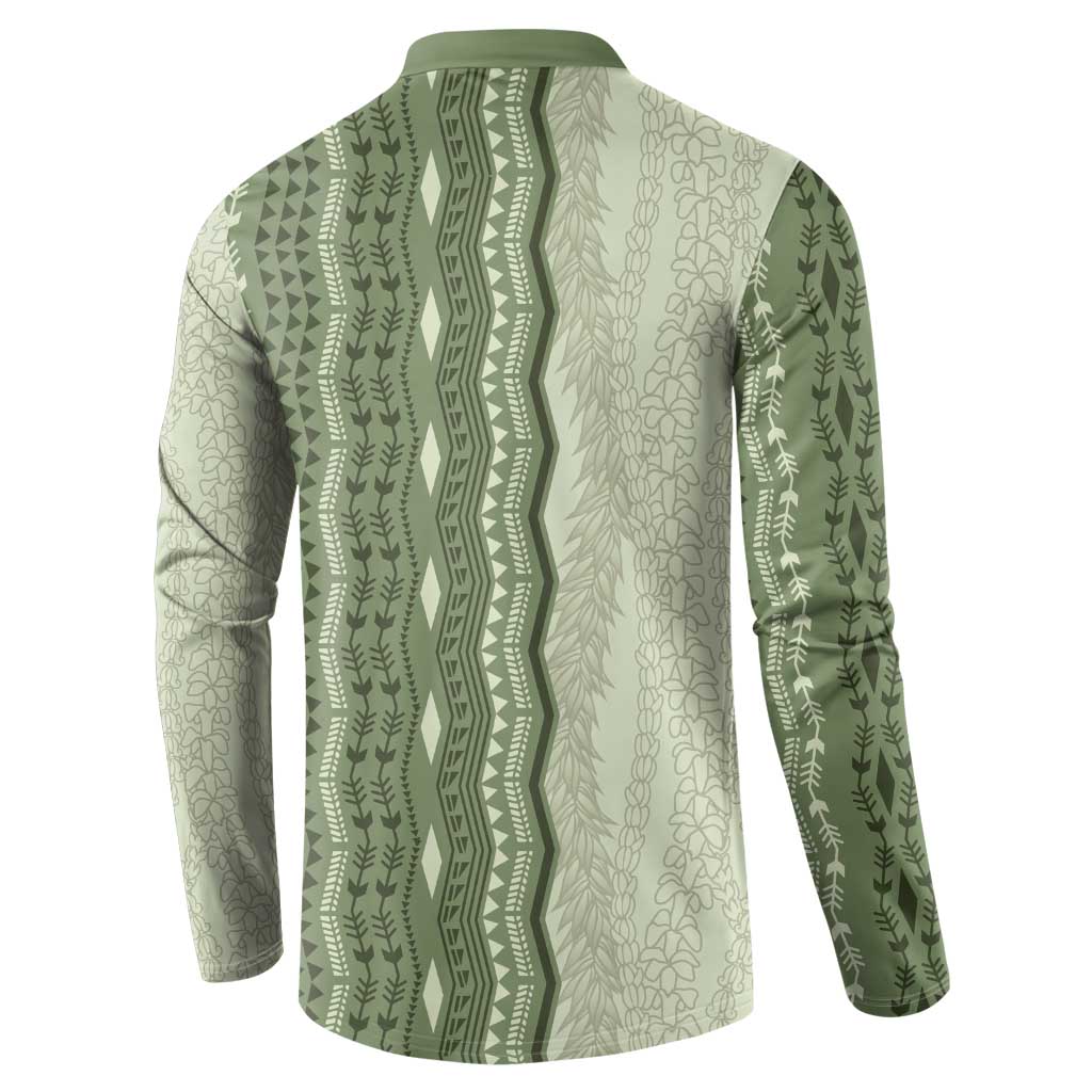 Vintage Sage Green Hawaiian Traditional Kapa Mix Flowers Lei Button Sweatshirt