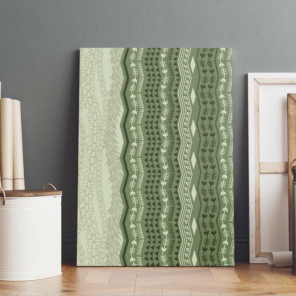 Vintage Sage Green Hawaiian Traditional Kapa Mix Flowers Lei Canvas Wall Art