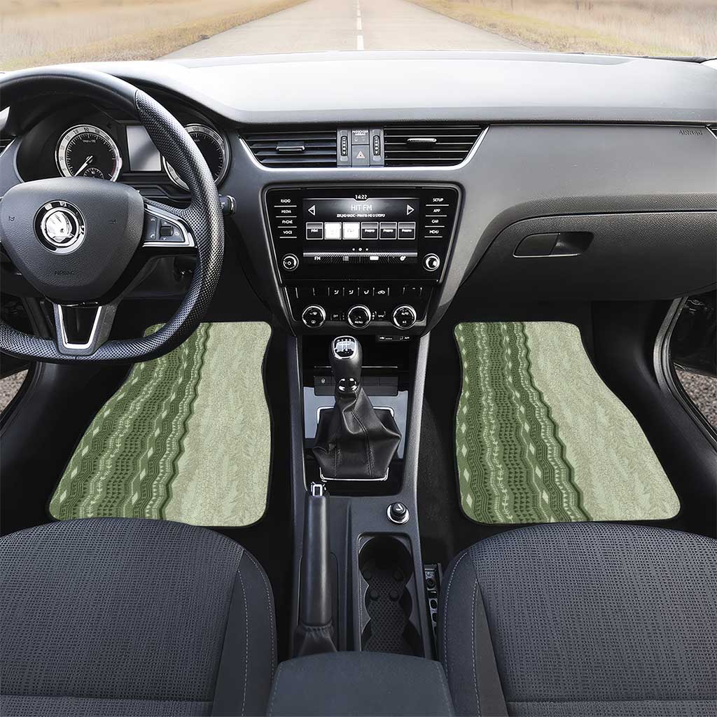 Vintage Sage Green Hawaiian Traditional Kapa Mix Flowers Lei Car Mats LT7 Set 2pcs - Front Sage Green - Polynesian Pride