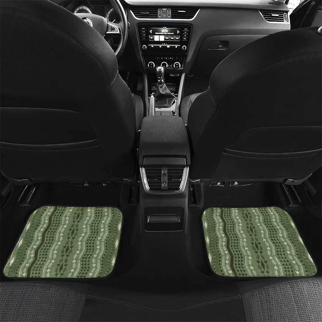 Vintage Sage Green Hawaiian Traditional Kapa Mix Flowers Lei Car Mats LT7 Set 2pcs - Back Sage Green - Polynesian Pride