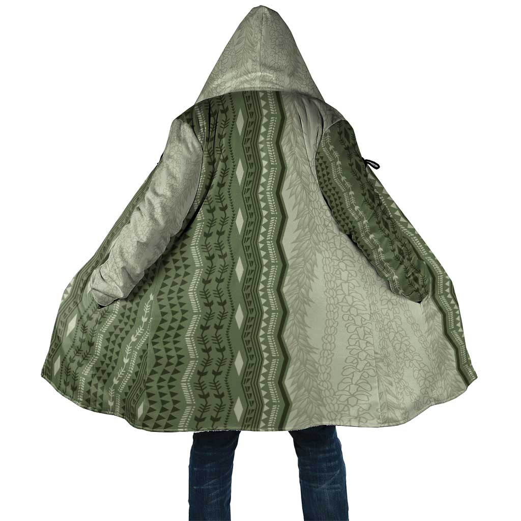 Vintage Sage Green Hawaiian Traditional Kapa Mix Flowers Lei Cloak