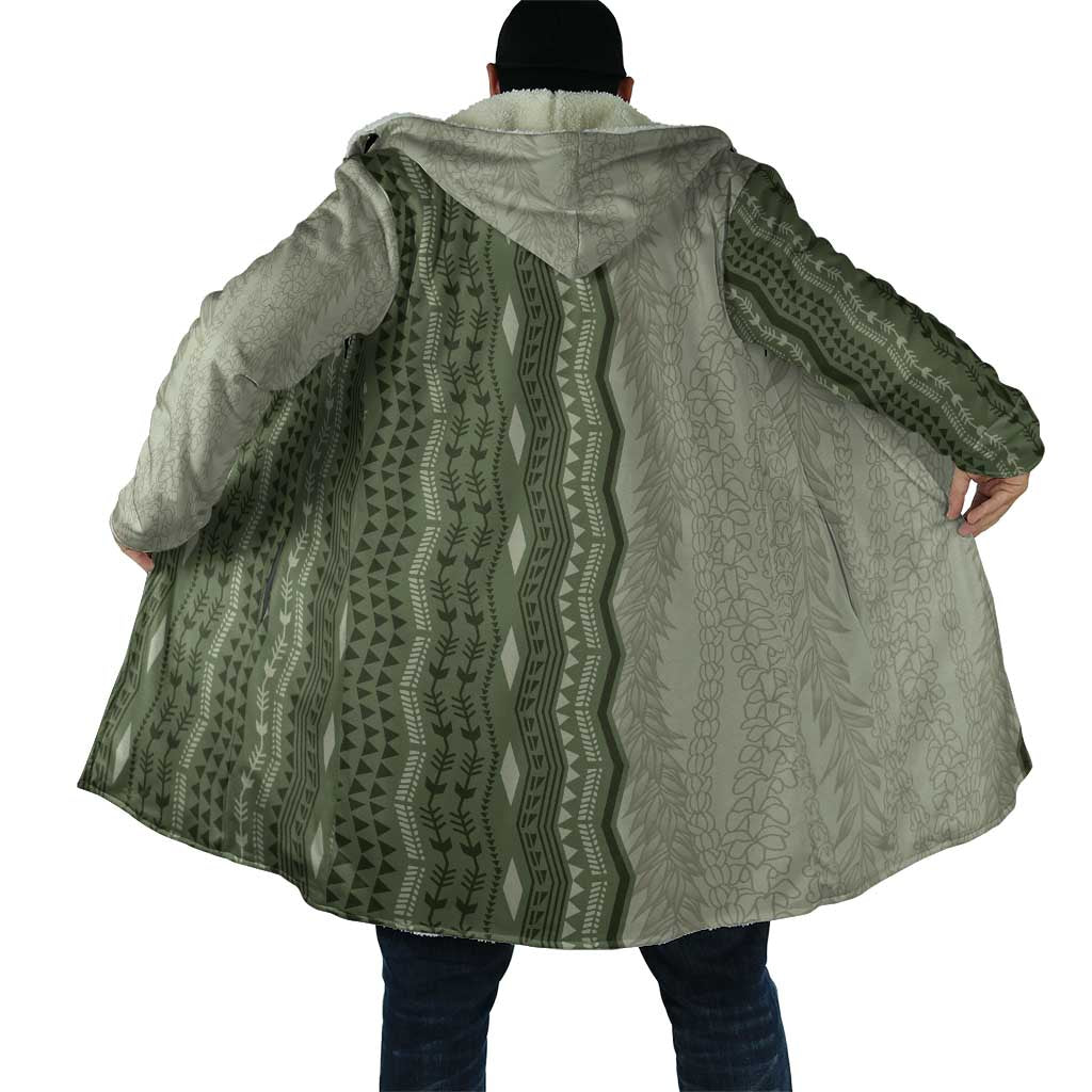 Vintage Sage Green Hawaiian Traditional Kapa Mix Flowers Lei Cloak