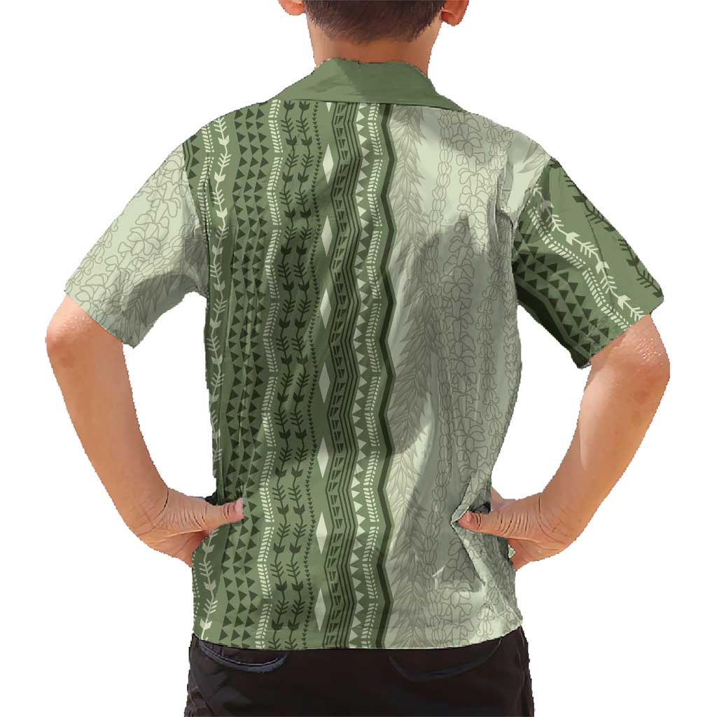Vintage Sage Green Hawaiian Traditional Kapa Mix Flowers Lei Family Matching Mermaid Dress and Hawaiian Shirt