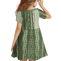 Vintage Sage Green Hawaiian Traditional Kapa Mix Flowers Lei Family Matching Mermaid Dress and Hawaiian Shirt
