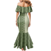 Vintage Sage Green Hawaiian Traditional Kapa Mix Flowers Lei Family Matching Mermaid Dress and Hawaiian Shirt