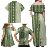 Vintage Sage Green Hawaiian Traditional Kapa Mix Flowers Lei Family Matching Off Shoulder Maxi Dress and Hawaiian Shirt
