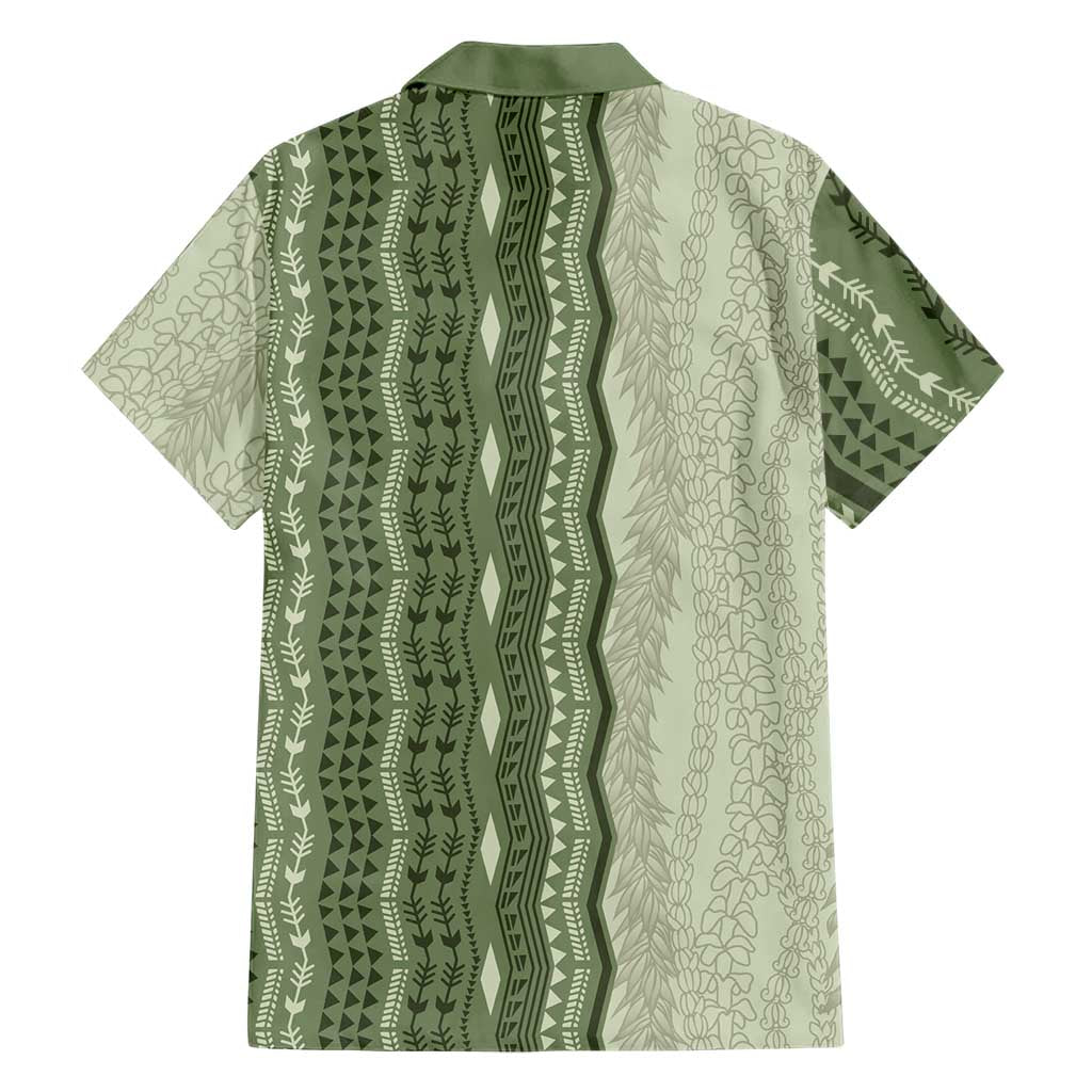 Vintage Sage Green Hawaiian Traditional Kapa Mix Flowers Lei Family Matching Off Shoulder Maxi Dress and Hawaiian Shirt