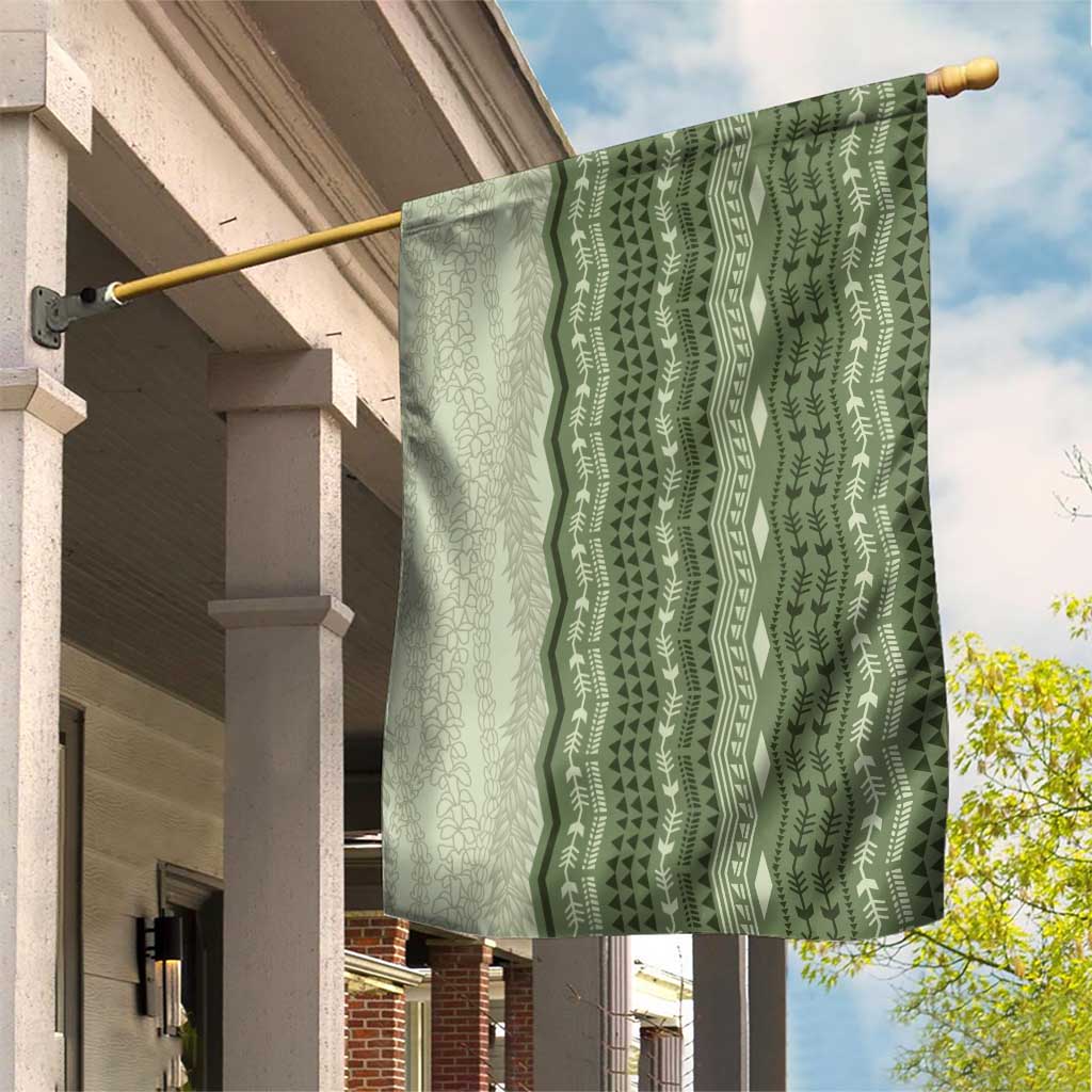 Vintage Sage Green Hawaiian Traditional Kapa Mix Flowers Lei Garden Flag