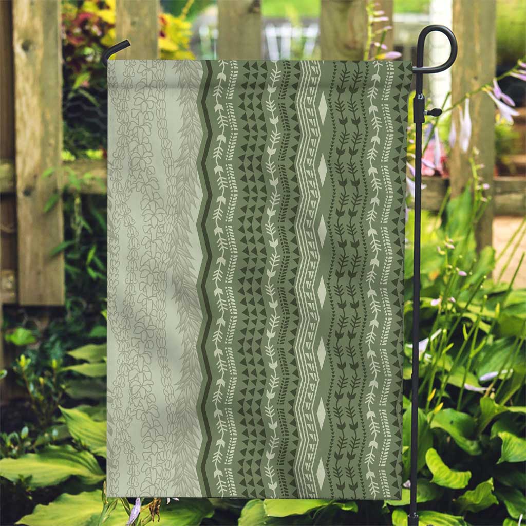 Vintage Sage Green Hawaiian Traditional Kapa Mix Flowers Lei Garden Flag