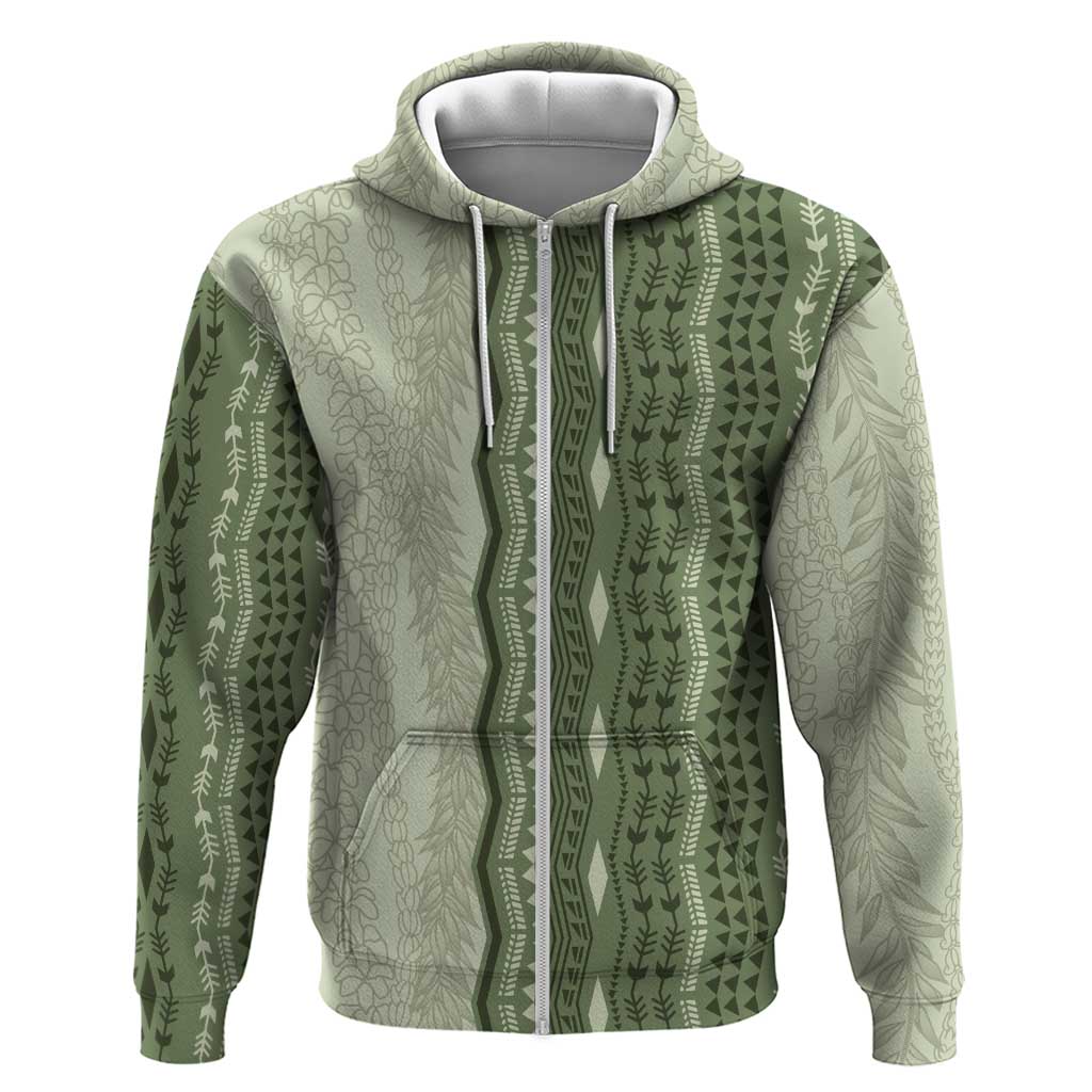 Vintage Sage Green Hawaiian Traditional Kapa Mix Flowers Lei Hoodie LT7 Zip Hoodie Sage Green - Polynesian Pride