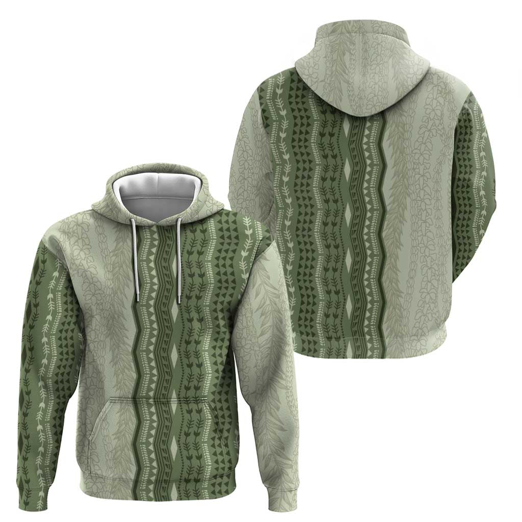 Vintage Sage Green Hawaiian Traditional Kapa Mix Flowers Lei Hoodie LT7 - Polynesian Pride
