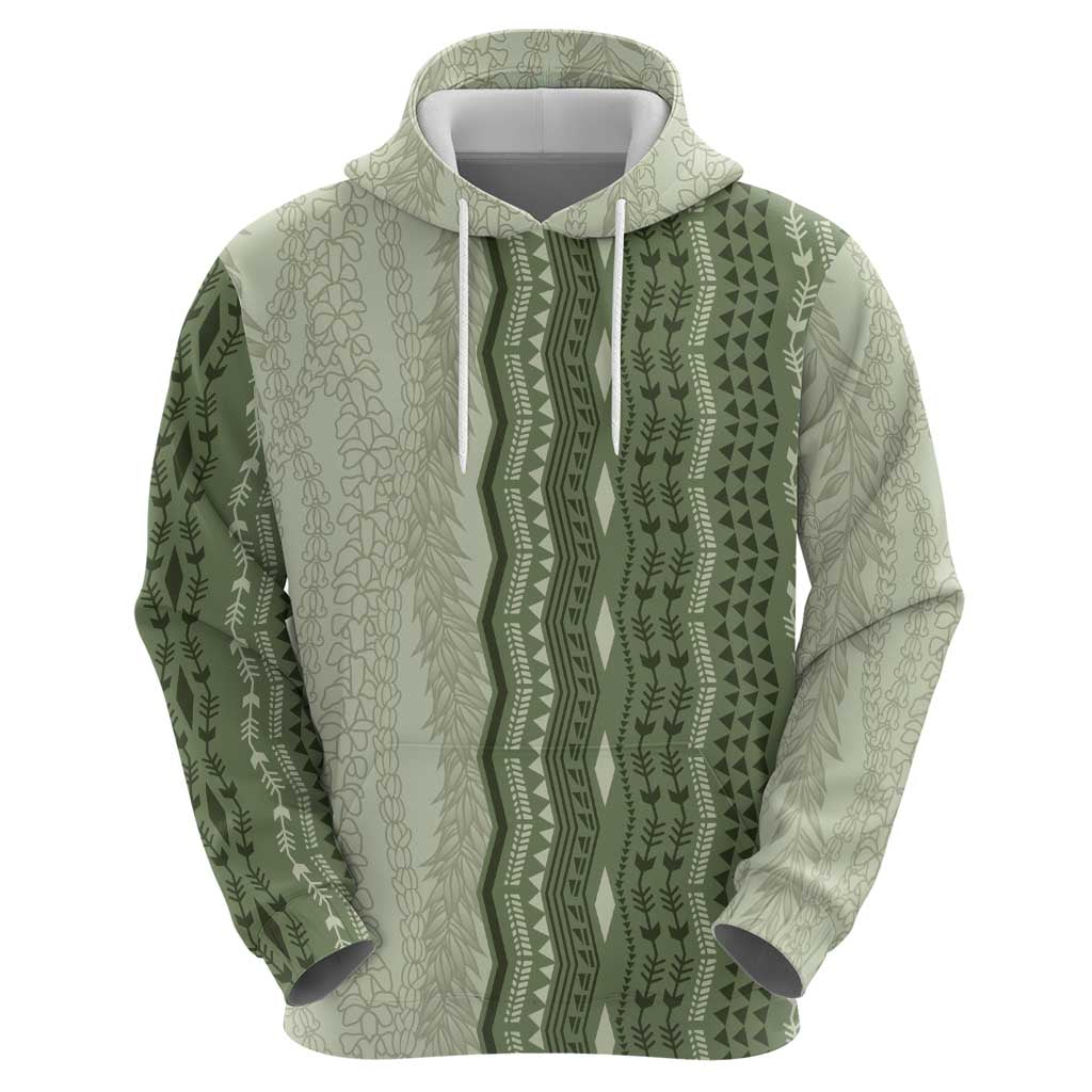 Vintage Sage Green Hawaiian Traditional Kapa Mix Flowers Lei Hoodie LT7 - Polynesian Pride
