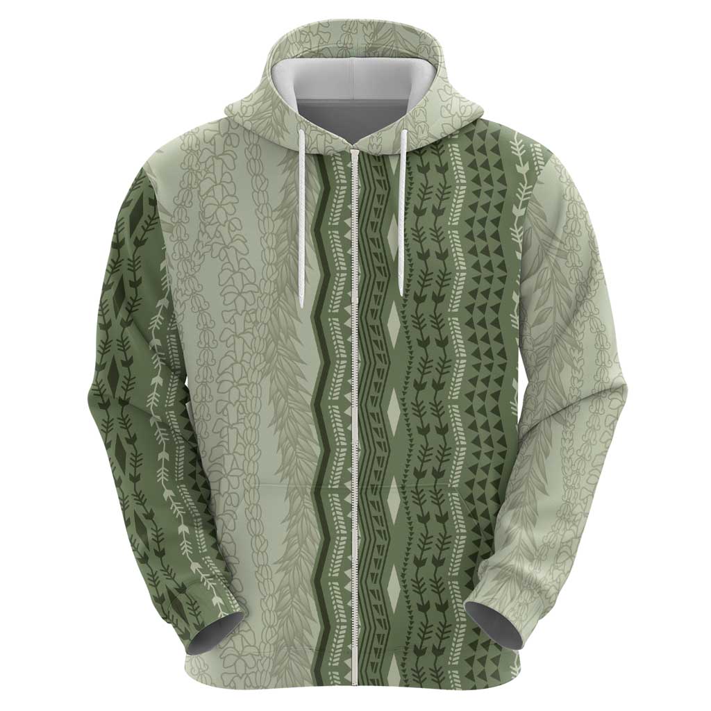 Vintage Sage Green Hawaiian Traditional Kapa Mix Flowers Lei Hoodie LT7 - Polynesian Pride