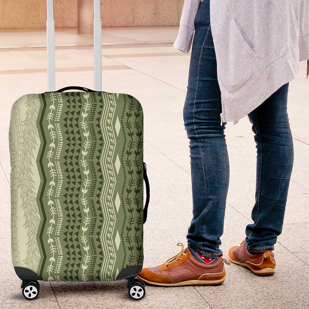 Vintage Sage Green Hawaiian Traditional Kapa Mix Flowers Lei Luggage Cover