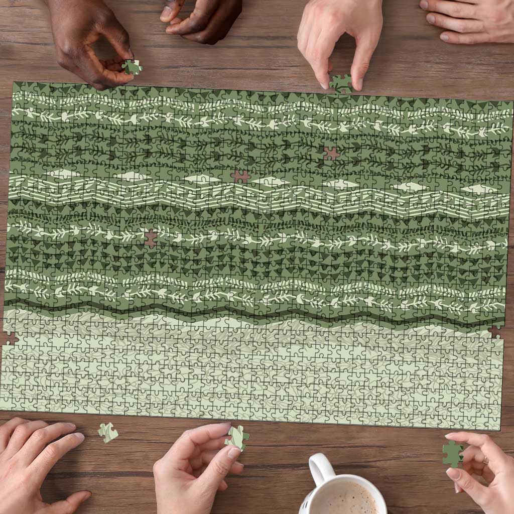 Vintage Sage Green Hawaiian Traditional Kapa Mix Flowers Lei Puzzle