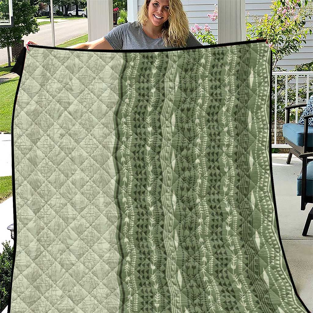 Vintage Sage Green Hawaiian Traditional Kapa Mix Flowers Lei Quilt LT7 Sage Green - Polynesian Pride