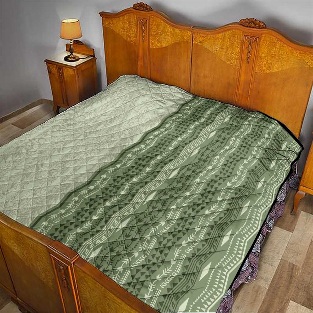 Vintage Sage Green Hawaiian Traditional Kapa Mix Flowers Lei Quilt LT7 - Polynesian Pride