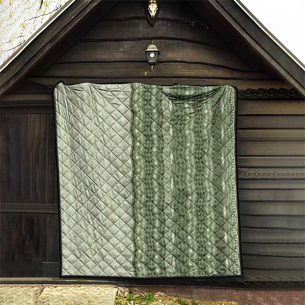 Vintage Sage Green Hawaiian Traditional Kapa Mix Flowers Lei Quilt LT7 - Polynesian Pride