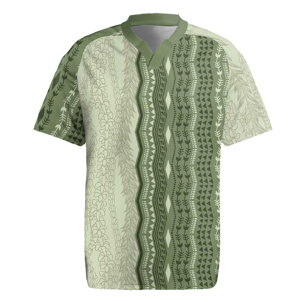 Vintage Sage Green Hawaiian Traditional Kapa Mix Flowers Lei Rugby Jersey LT7 Sage Green - Polynesian Pride