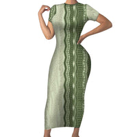 Vintage Sage Green Hawaiian Traditional Kapa Mix Flowers Lei Short Sleeve Bodycon Dress