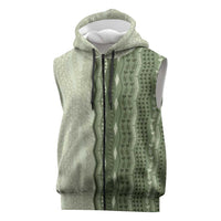 Vintage Sage Green Hawaiian Traditional Kapa Mix Flowers Lei Sleeveless Zip Hoodie LT7 Sage Green - Polynesian Pride