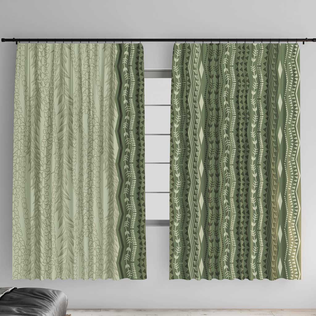 Vintage Sage Green Hawaiian Traditional Kapa Mix Flowers Lei Window Curtain