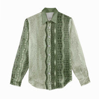 Vintage Sage Green Hawaiian Traditional Kapa Mix Flowers Lei Women Casual Shirt