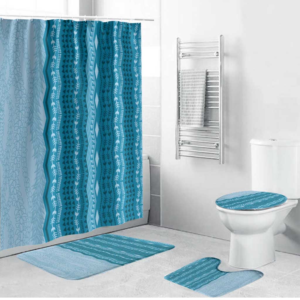 Vintage Cobalt Blue Hawaiian Traditional Kapa Mix Flowers Lei Bathroom Set