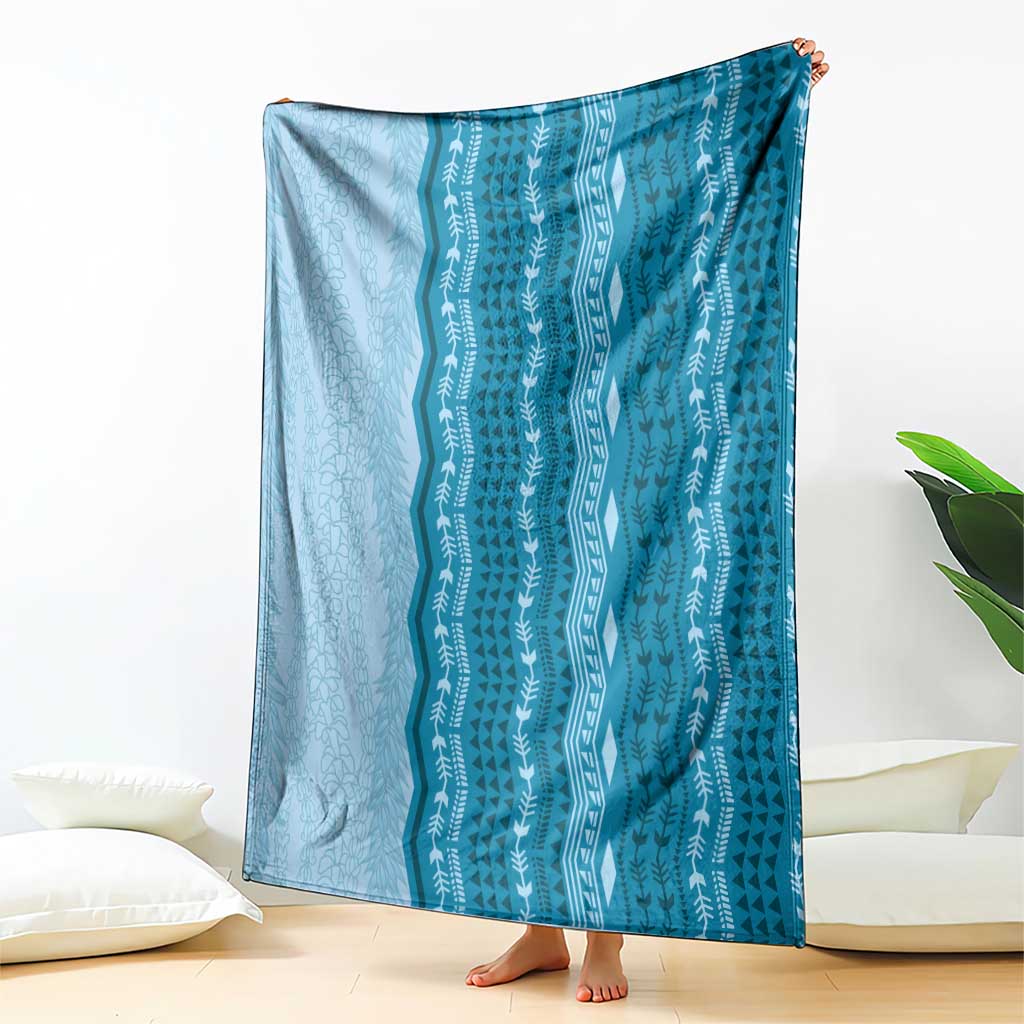 Vintage Cobalt Blue Hawaiian Traditional Kapa Mix Flowers Lei Blanket