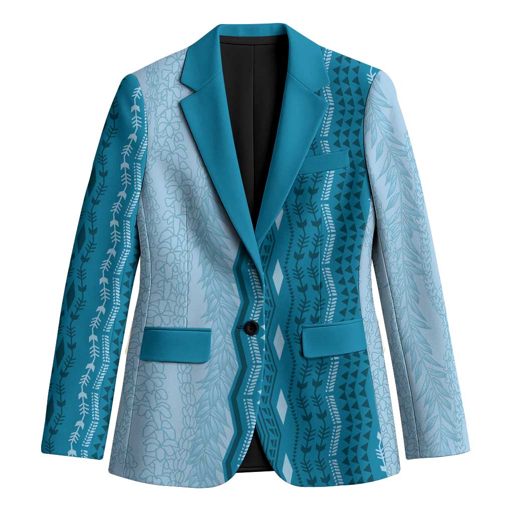 Vintage Cobalt Blue Hawaiian Traditional Kapa Mix Flowers Lei Blazer