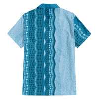 Vintage Cobalt Blue Hawaiian Traditional Kapa Mix Flowers Lei Family Matching Off The Shoulder Long Sleeve Dress and Hawaiian Shirt LT7 - Polynesian Pride