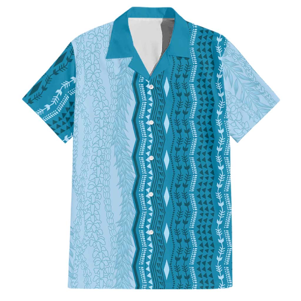 Vintage Cobalt Blue Hawaiian Traditional Kapa Mix Flowers Lei Family Matching Short Sleeve Bodycon Dress and Hawaiian Shirt LT7 Dad's Shirt - Short Sleeve Cobalt Blue - Polynesian Pride