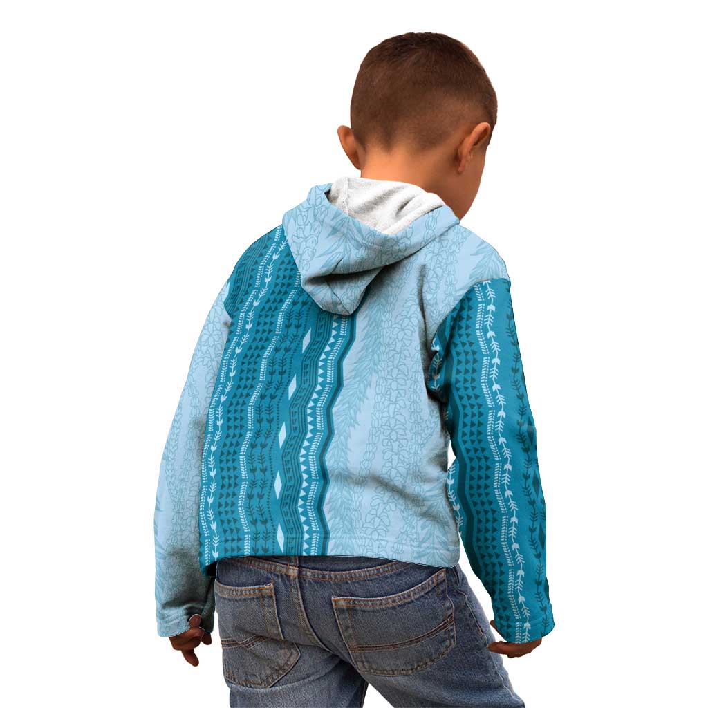 Vintage Cobalt Blue Hawaiian Traditional Kapa Mix Flowers Lei Kid Hoodie