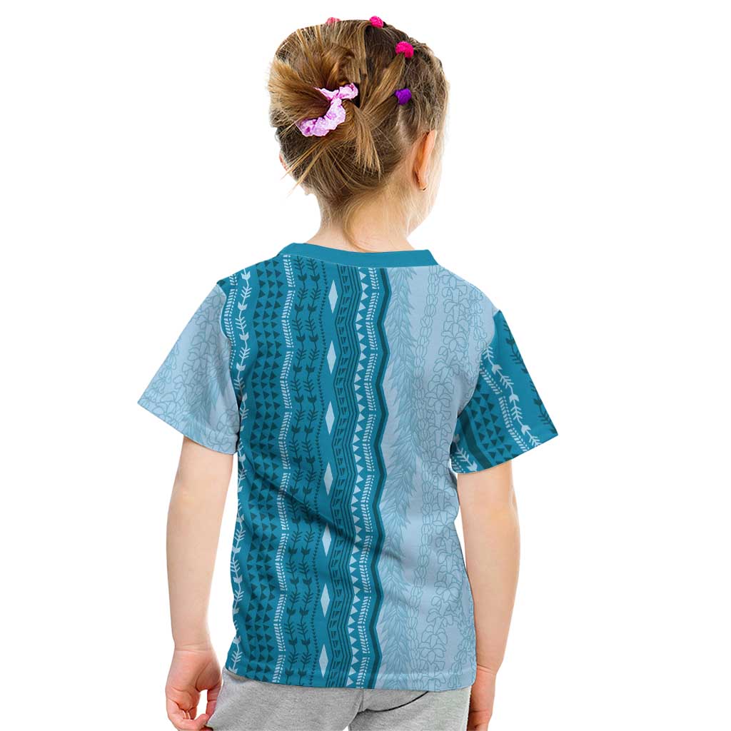 Vintage Cobalt Blue Hawaiian Traditional Kapa Mix Flowers Lei Kid T Shirt LT7 - Polynesian Pride