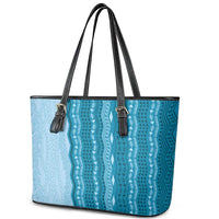 Vintage Cobalt Blue Hawaiian Traditional Kapa Mix Flowers Lei Leather Tote Bag LT7 - Polynesian Pride