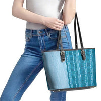 Vintage Cobalt Blue Hawaiian Traditional Kapa Mix Flowers Lei Leather Tote Bag LT7 - Polynesian Pride