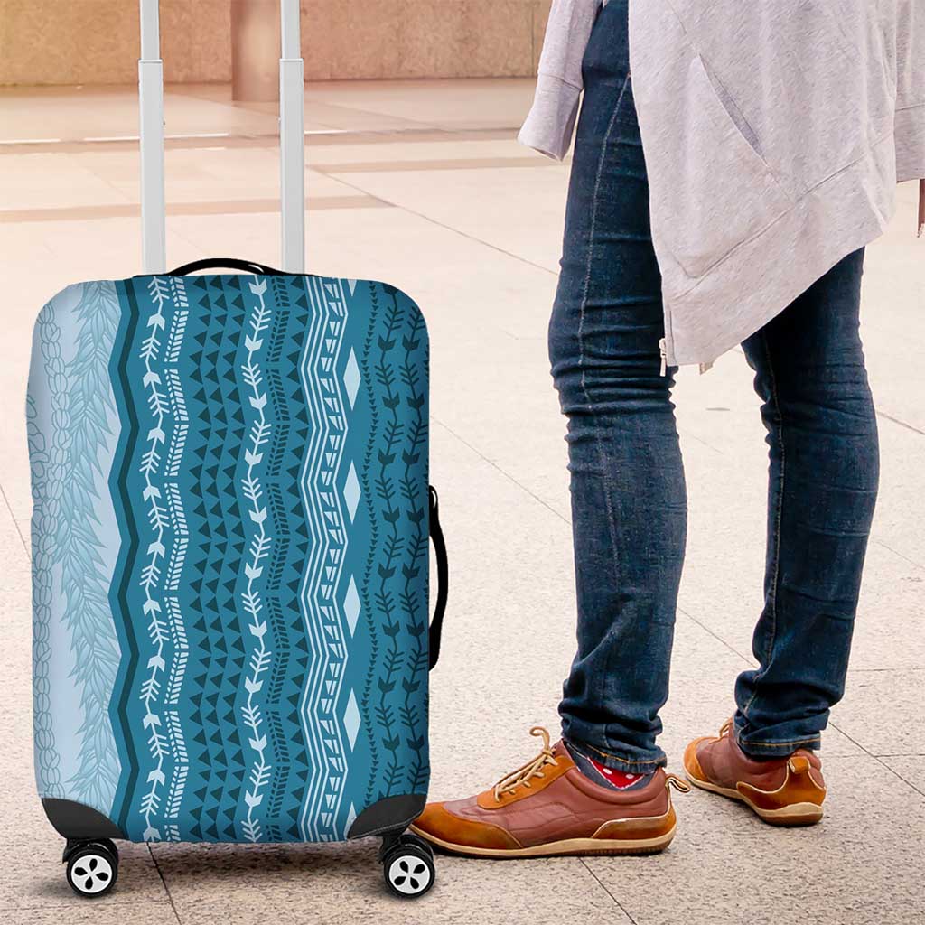 Vintage Cobalt Blue Hawaiian Traditional Kapa Mix Flowers Lei Luggage Cover