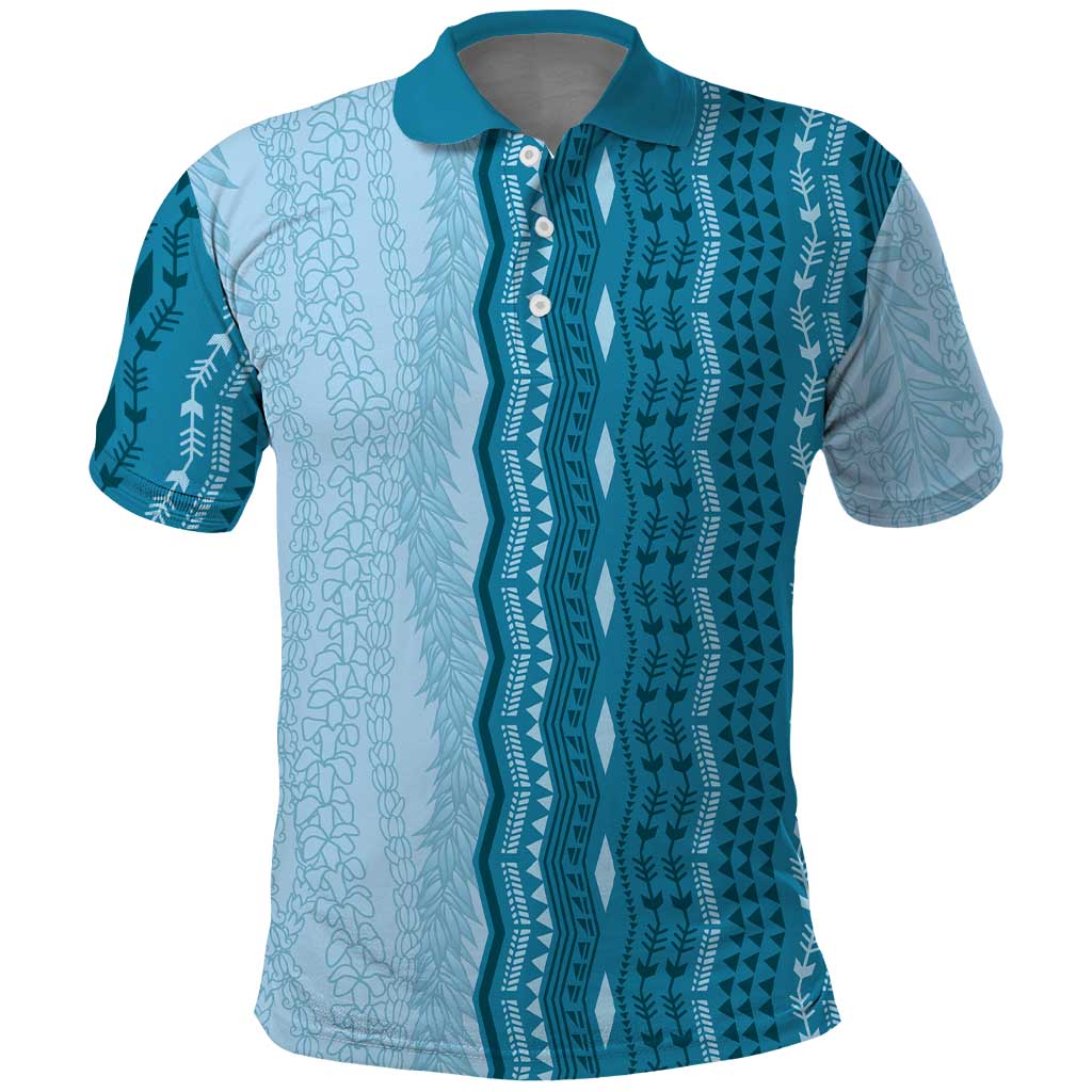 Vintage Cobalt Blue Hawaiian Traditional Kapa Mix Flowers Lei Polo Shirt