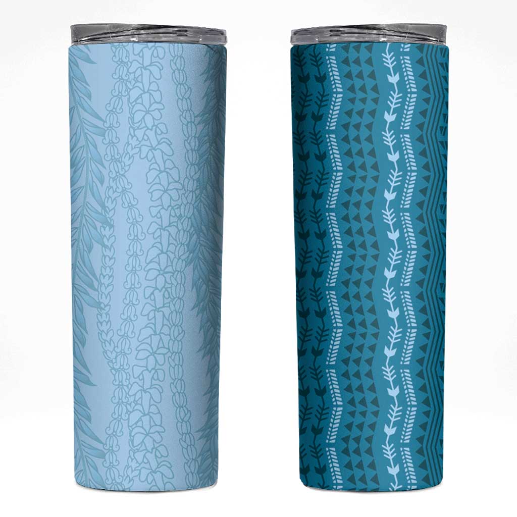 Vintage Cobalt Blue Hawaiian Traditional Kapa Mix Flowers Lei Skinny Tumbler