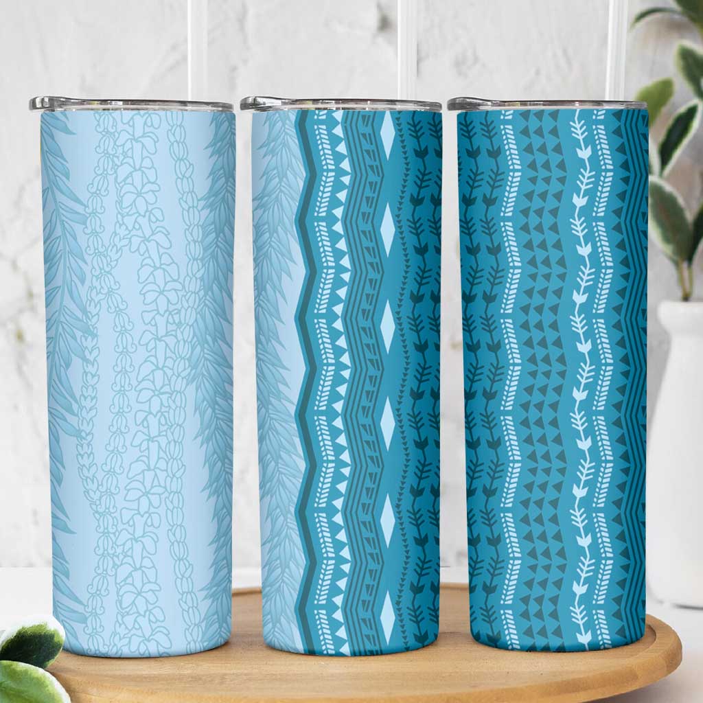 Vintage Cobalt Blue Hawaiian Traditional Kapa Mix Flowers Lei Skinny Tumbler