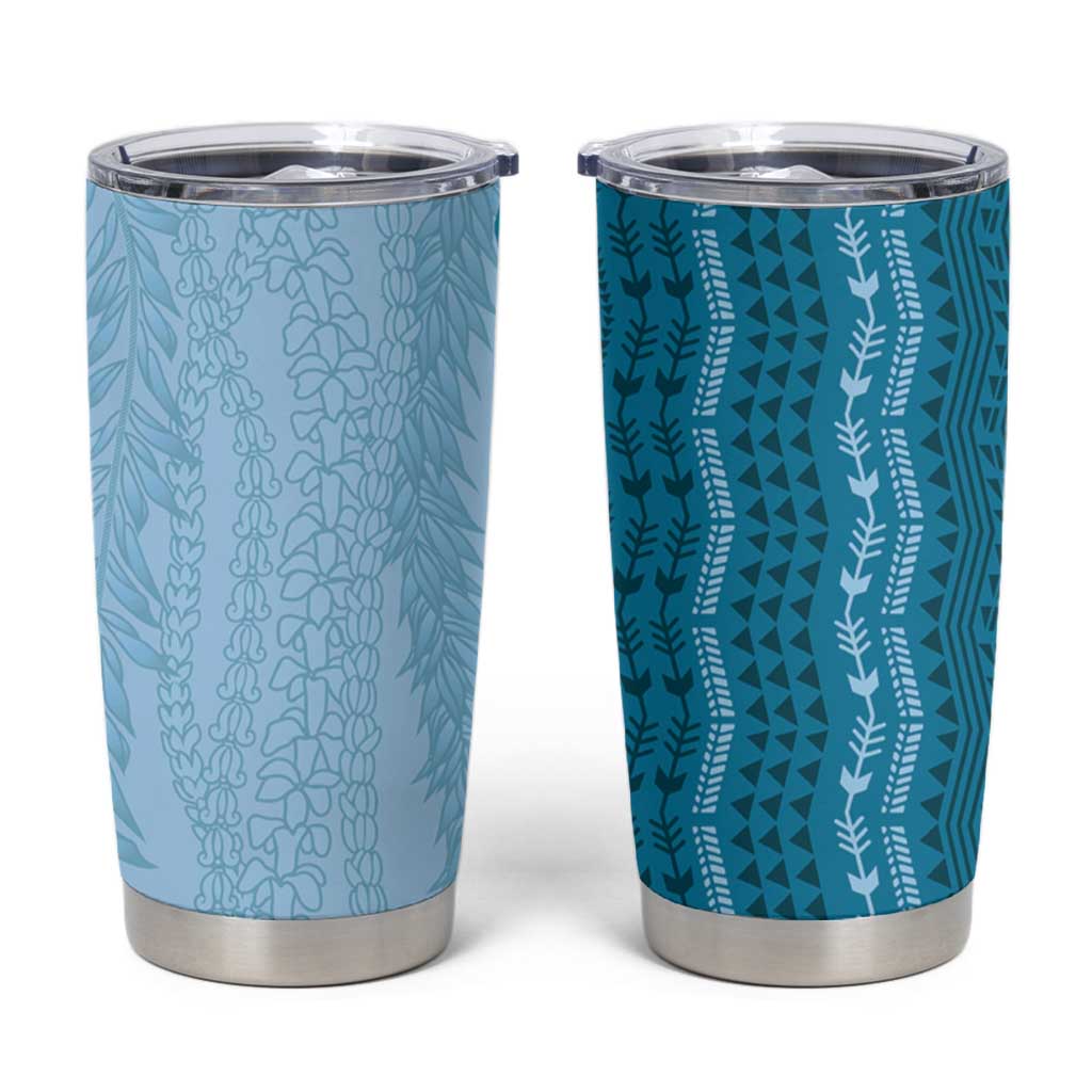 Vintage Cobalt Blue Hawaiian Traditional Kapa Mix Flowers Lei Tumbler Cup