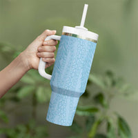 Vintage Cobalt Blue Hawaiian Traditional Kapa Mix Flowers Lei Tumbler With Handle LT7 - Polynesian Pride