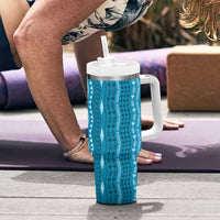 Vintage Cobalt Blue Hawaiian Traditional Kapa Mix Flowers Lei Tumbler With Handle LT7 - Polynesian Pride
