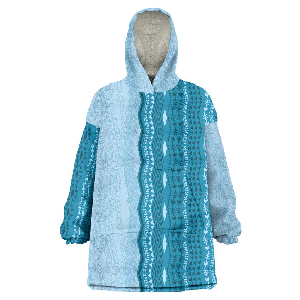 Vintage Cobalt Blue Hawaiian Traditional Kapa Mix Flowers Lei Wearable Blanket Hoodie LT7 One Size Cobalt Blue - Polynesian Pride