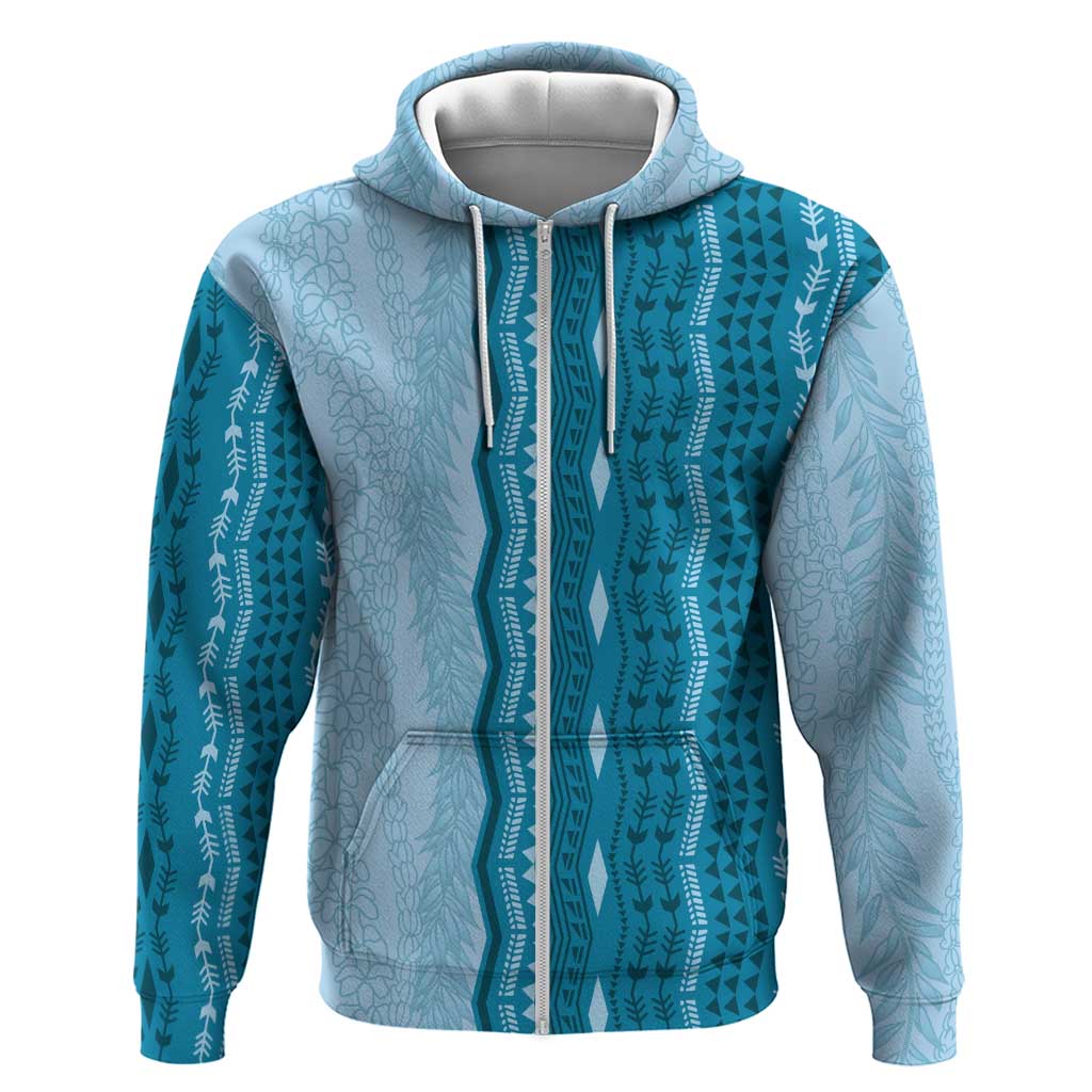 Vintage Cobalt Blue Hawaiian Traditional Kapa Mix Flowers Lei Zip Hoodie LT7 Zip Hoodie Cobalt Blue - Polynesian Pride