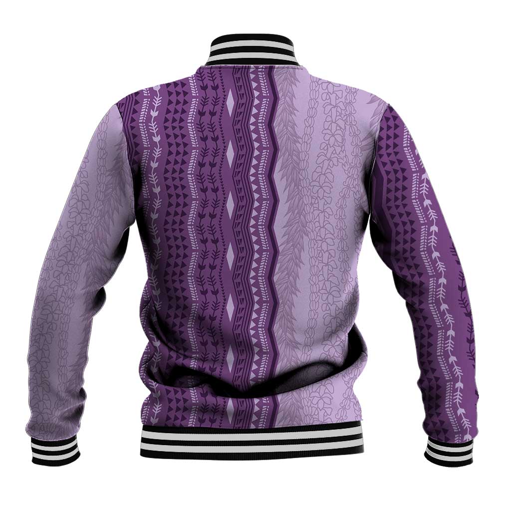 Vintage Violet Hawaiian Traditional Kapa Mix Flowers Lei Baseball Jacket