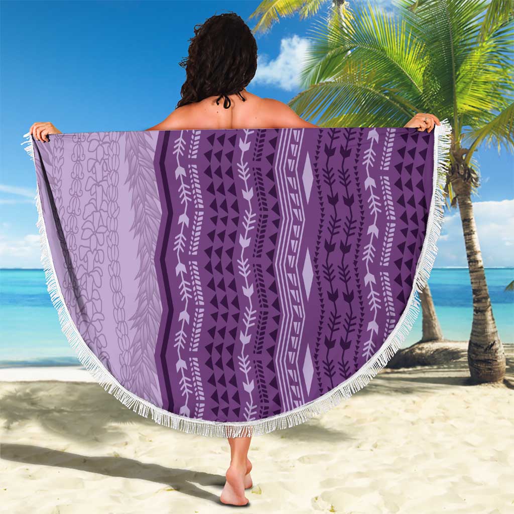 Vintage Violet Hawaiian Traditional Kapa Mix Flowers Lei Beach Blanket