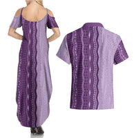 Vintage Violet Hawaiian Traditional Kapa Mix Flowers Lei Couples Matching Summer Maxi Dress and Hawaiian Shirt