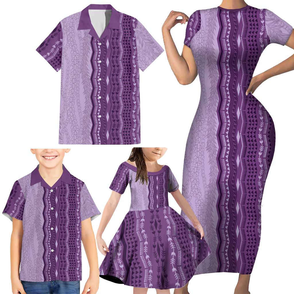 Vintage Violet Hawaiian Traditional Kapa Mix Flowers Lei Family Matching Short Sleeve Bodycon Dress and Hawaiian Shirt LT7 - Polynesian Pride